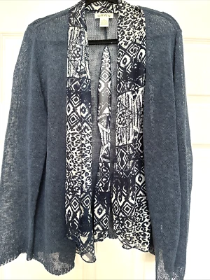 Cárdigan abierto ORVIS mezcla de lino tejido suelto azul azulado y blanco bufanda acento espacioso M Foto 1 de 4