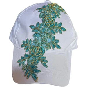 Mujer Bordado Flor Sombrero Gorra Denim Correa Trasera Blanco Nuevo - Imagen 1 de 5