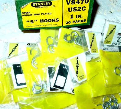 Винтажный Stanley оборудование лот из 84 открытый S крючки V8470 US2C 1» стали цинка США новый из старых запасов - Изображение 1 из 4