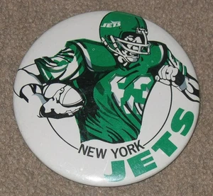 VINTAGE 1980er NEW YORK JETS ☆PLAYER☆ 3 1/2" ☆SELTEN☆ NFL PINBACK BUTTON - Bild 1 von 1