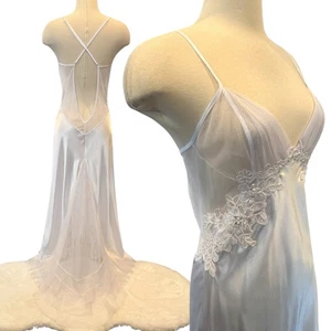 Vintage Frederick’s of Hollywood Seiden Satin Pailletten Braut Maxikleid Schlupfkleid - Bild 1 von 10