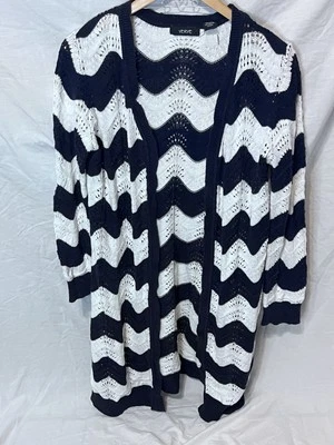 Cardigã aberto Verve Ami suéter feminino comprimento médio longo Chevron azul e branco - Imagem 1 de 4