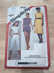 Jumpsuit Jumper Romper Dress R 8 10 12 Simplicity 5922 Sewing Pattern Uncut VTG - Picture 1 of 2