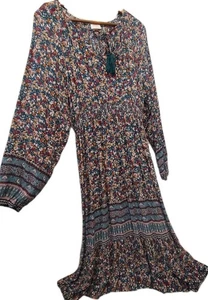 Knox Rose Maxikleid XL grün blau Blumen Viskose Boho Quasten Taschen Damen Größe - Bild 1 von 6