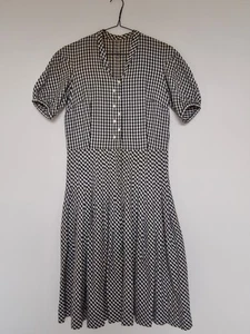 Authentic Vintage French 1930s Black and White Cotton Gingham Dress Size 8 -10 - Picture 1 of 11