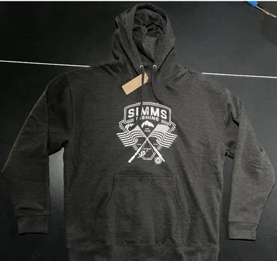 Simms Fly Fishing Hoodie Rods And Stripes Charcoal Gray Trout Patriotic M NWT - Image 1 of 4