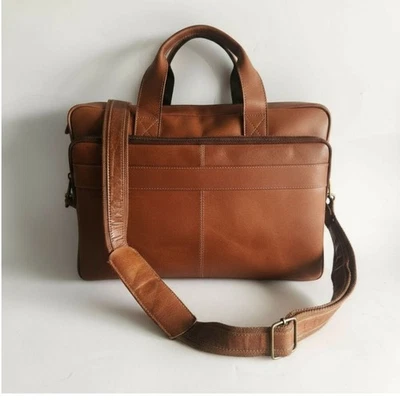 Komal C 16 Inch Leather Briefcase Laptop Messenger Bag for Men and Women Tan  - Image 1 of 4