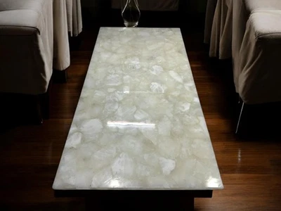 Luxury White Quartz Crystal Table Top – Handmade Gemstone Furniture | Rectangula - Image 1 of 4