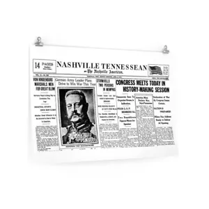 Estampado de periódico de la Primera Guerra Mundial Von Hindenburg 24x36 pulgadas | Hecho en EE. UU., envío gratuito - Imagen 1 de 2