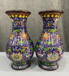 10″ fengshui copper Cloisonne enamel Tangled branches flower bottle pair vase - Picture 1 of 6