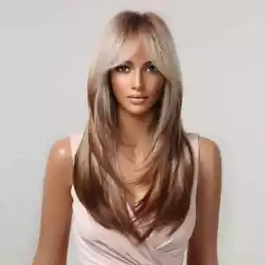 Gorgeous Ombre Long Straight Blonde Wig Natural Looking Heat Resistant Synthetic - Picture 1 of 5