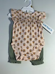 Carters 2 Piece Baby Girl Floral Shirt And Green Pants Size NB NWT - Picture 1 of 4