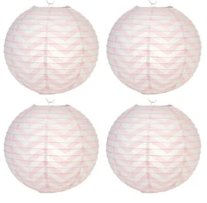4er Set Japanische Chinesische 14" Runde Papierlaterne Rosa Chevron Home Party Dekor - Bild 1 von 2