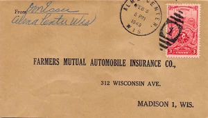 Wisconsin Cover 1949 ALMA CENTER Duplex Cxl to Farmers Ins Madison - ESSER - Picture 1 of 3