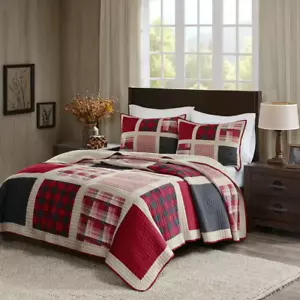 Woolrich Huntington 3-Piece Red King/Cal Quilt Mini Set 100% Cotton Plaid Print - Picture 1 of 5