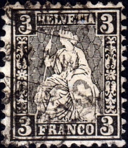 Svizzera - 1862 - 3 cent. nero - usato - Unificato n.34 - Foto 1 di 1