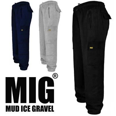 Mens MIG Fleece Tracksuit WORK Jogging Bottoms Trousers & Knee Pad Pocket - Image 1 of 4