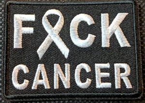 F CANCER Cancer Awareness Ribbon White Embroidered Biker Patch - Picture 1 of 1