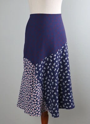 TALBOTS NWT $89 Navy Patchwork Mixed Floral Lined Swing Midi Skirt Size 4 Petite - Image 1 of 4