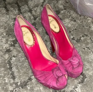 Christian Louboutin Suede Shoes Rose Lady Gres Platform Size 39 20th Anniversary - Picture 1 of 9