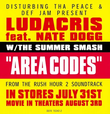 Ludacris AREA CODES Feat. Nate Dogg (Promo CD Single) Rush Hour 2 (2001) RARE Foto 1 de 3