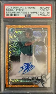 2021 Bowman Chrome Milkar Perez Prospect Autographs Orange Shimmer PSA 10 - Picture 1 of 3