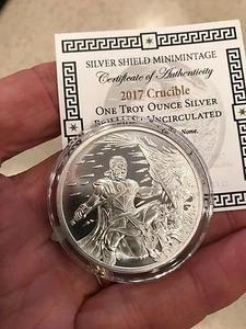 2017 1OZ Crucible BU Micro-Mintage - Silver Shield Round .999 Pure W/ Box & COA - Picture 1 of 6