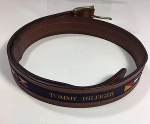 Vintage 1990’s Leather Tommy Hilfiger 34” Mens Belt Flags Multi Colored - Picture 1 of 6