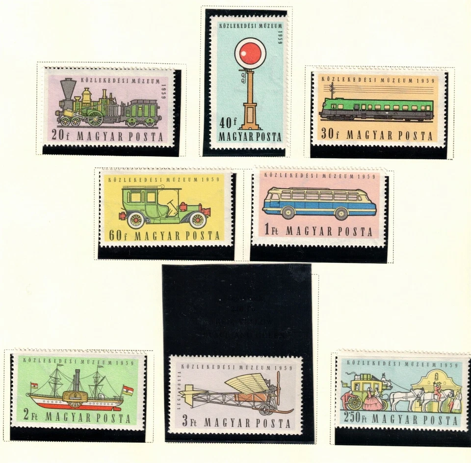 Hungría Sc 1224-30, C201 MNH SET 1959 - Autobús Icarus, barco de vapor, locomotora Foto 1 de 1