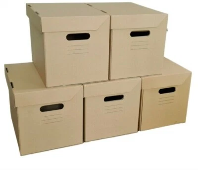 5 x IKEA Strong Cardboard Storage Boxes with Lids Large Foldable Boxes w Handles - Image 1 of 4