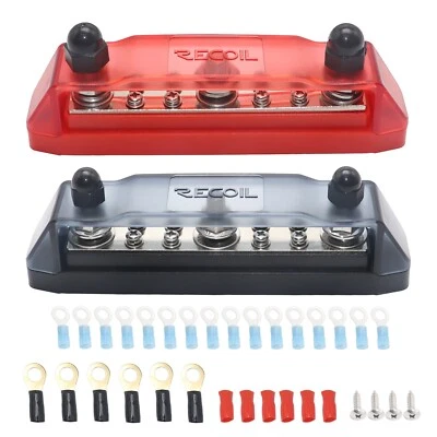 Recoil BB38P Busbar 3 x 3/8” Studs 8 x #8 Screw Terminals (Red) &(Black) - Image 1 of 4