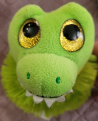 Fiesta 4.5" Green Round Fuzzy Alligator Yellow Glitter Eyes Plush Stuffed Animal - Image 1 of 3