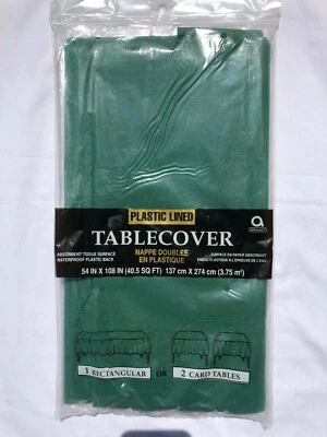 Amscan 54" x 108" Plastic Lined Absorbent Tissue Surface Tablecloth, Green, Vtg. - Image 1 of 2