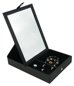 Jewellery Box with Mirror, Ring Rolls & 2 Compartments Storage Display Make Up  - Picture 1 of 4