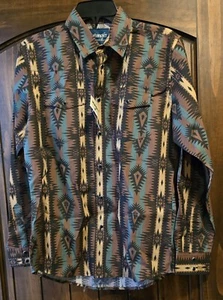 Wrangler Boy Youth Shirt XL Western Native Aztec Long Sleeve Snap Turq Brown NWT - Picture 1 of 5
