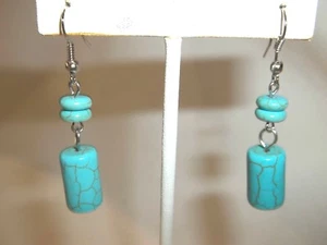 GREAT DEAL SHARP Southwest Turquoise & Silver Dangle Pierced Earrings..... NICE - Picture 1 of 3