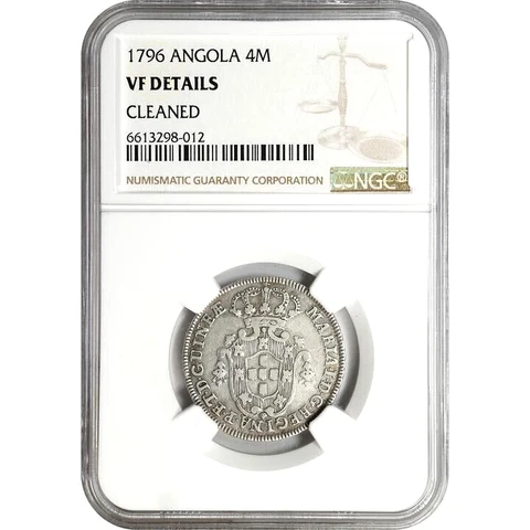 1796 Angola 4 Macutas, NGC VF Details - Cleaned Cover