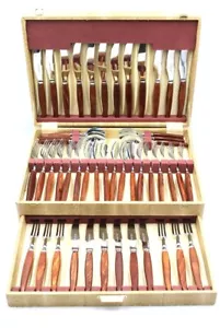48 Pcs Vtg SHEFFIELD Stainless Stell & GLOSS WOOD 6 Person CUTLERY SET - A19 - Picture 1 of 5