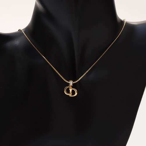 Collana Dior oro logo CD catena strass 38 cm L12 mm x H10 mm autentica