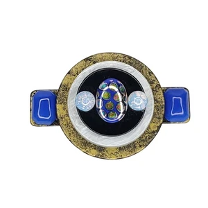 Art Deco Brosche geometrisch Statement schwarz blau kräftig Handarbeit - Bild 1 von 3