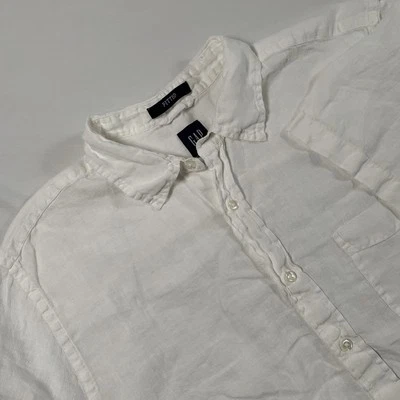 Camisa GAP Para Hombre Blanca Talla Grande 100% Lino Ajustada Manga Corta Con Botones Usada en Excelente Condición Foto 1 de 4
