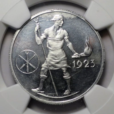 Germany 1923 1MM FREIBERG LAMB-132A.1 ALU NGC MS63 PL - Exceptionally Scarce - Image 1 of 4