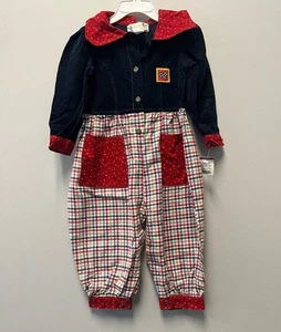 Pagliaccetto vintage bambino Beluga velluto a coste a quadri pezzo unico Holiday Cottage-Core—24M - Foto 1 di 8