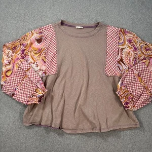 Easel Paisley Plaid Pullover Top Women's Medium Long Sleeve Brown Purple Crew - Imagen 1 de 7