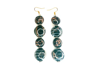 Black Glass Bead Earrings Dangle Drop Handmade Fashion Chunky Bold Statement - Image 1 of 4