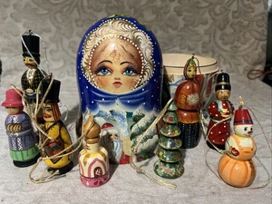 "Muñeca anidadora rusa vintage de 9"" con 8 adornos de madera en el interior" - Imagen 1 de 14