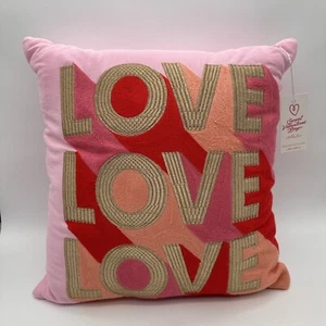LOVE Pink Gold Orange Red Decor Throw Pillow Girly Cute Retro 70s Style 17” NEW - Picture 1 of 4