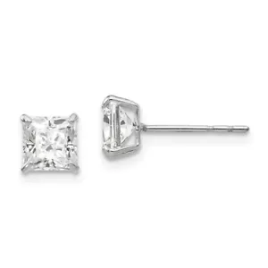 14K Weiss Gold 5mm Quadratischer Cz Ohrstecker Push Hinten Madi K Kinder Schmuck - Bild 1 von 3