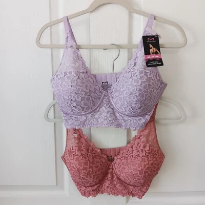 Lot of 2 Maidenform Purple/Pink Lightly Lined Convertible Lace Bralette Size 36D - Image 1 of 4