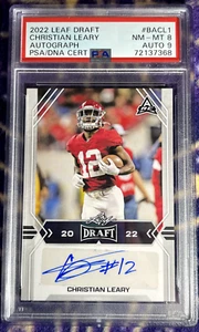 PSA 8 Auto 9 2022 Leaf Draft Autographs BACL1 Christian Leary Graded Card - Picture 1 of 2